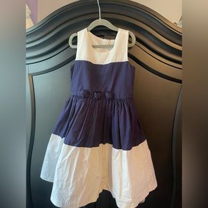 Girls, navy and white dress with lining